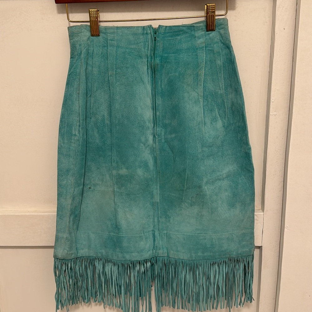 Austin Collection Turquoise Suede Fringe Skirt - Picture 4 of 4